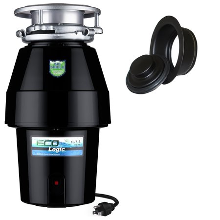 ECO LOGIC 1/2 HP Continuous Feed Garbage Disposal with Black Sink Flange 10-US-EL-7-DS-3B-BK